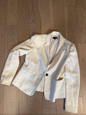 Ann Taylor Cream Single-Button Tailored Blazer